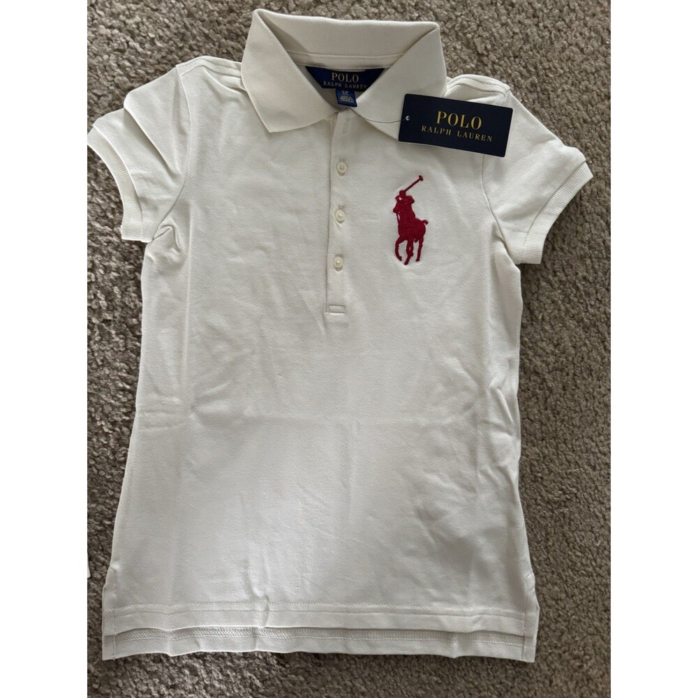 Ralph Lauren Girls Size 6X Holiday White Polo Shirt Short Sleeve Embroidered